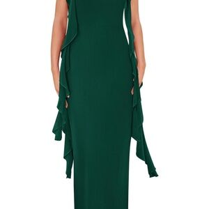 Pretty Garden Emerald Green Mesh Lined Evening Sheath Dress - Size Large
